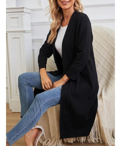 Long Cardigans for Women Lightweight: Open Front Duster Cardigan Draped 3/4 Sleeve Casual Womens Cardigan Black $14.42 Sweaters