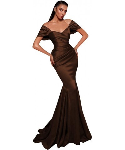 Cold Shoulder Mermaid Prom Dress Long for Women Long Satin Formal Evening Party Gowns Brown $32.64 Dresses