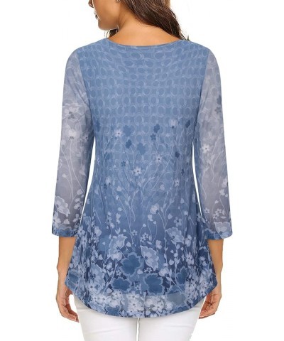 Women's 3/4 Sleeve Tunic Tops Casual Loose Fit Floral Blouses Mesh Pleated Layered Shirt Blue|white $15.59 Tops