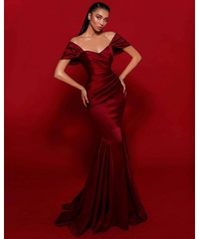 Cold Shoulder Mermaid Prom Dress Long for Women Long Satin Formal Evening Party Gowns Brown $32.64 Dresses