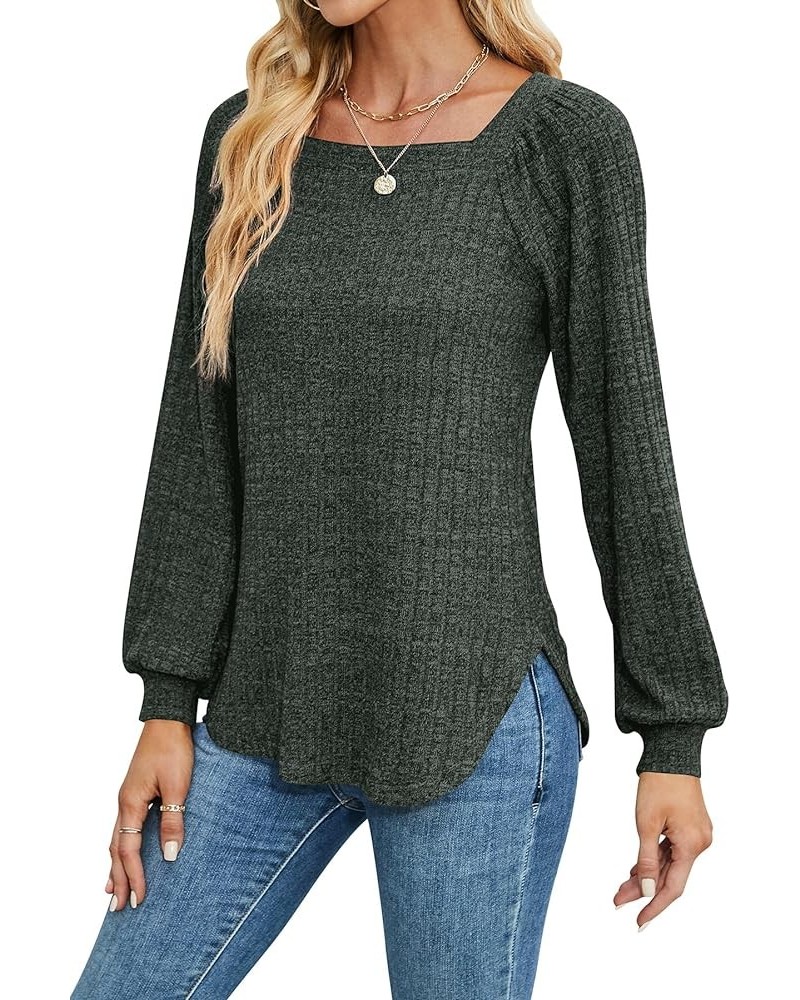 Long Sleeve Shirts for Women Square Neck Tops Business Casual Blouse Knit Top Green $22.79 Blouses