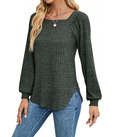 Long Sleeve Shirts for Women Square Neck Tops Business Casual Blouse Knit Top Green $22.79 Blouses