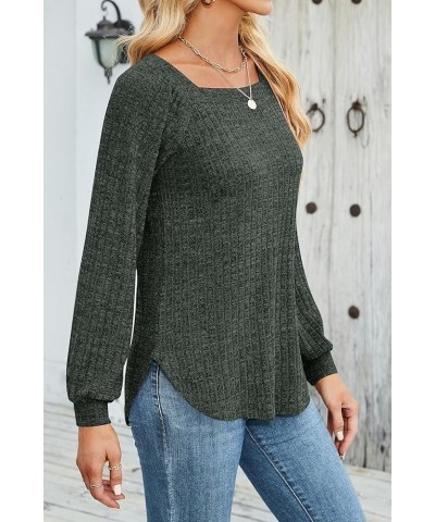 Long Sleeve Shirts for Women Square Neck Tops Business Casual Blouse Knit Top Green $22.79 Blouses