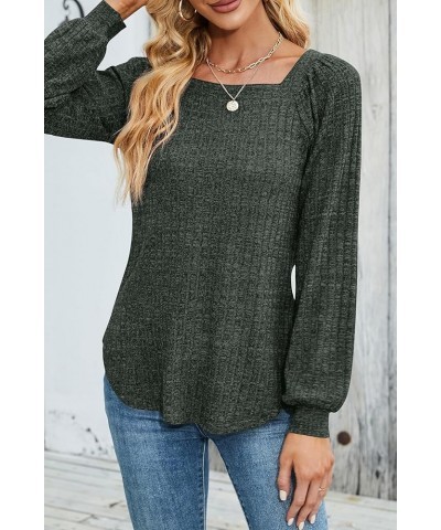 Long Sleeve Shirts for Women Square Neck Tops Business Casual Blouse Knit Top Green $22.79 Blouses