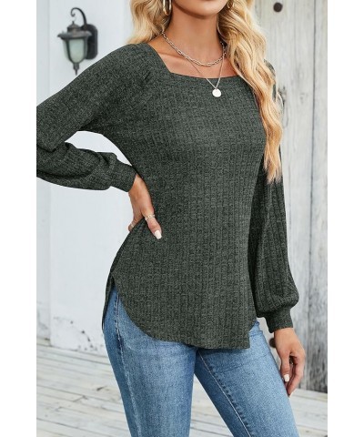 Long Sleeve Shirts for Women Square Neck Tops Business Casual Blouse Knit Top Green $22.79 Blouses