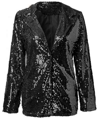 Women's Fashion Sequin Jackets Open Front Suit Jacket Long Sleeve Glitter Party Shiny Lapel Coat Rave Outerwear 1-black $20.2...