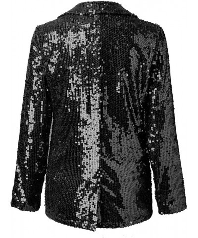 Women's Fashion Sequin Jackets Open Front Suit Jacket Long Sleeve Glitter Party Shiny Lapel Coat Rave Outerwear 1-black $20.2...