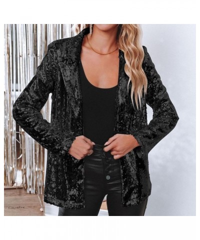 Women's Fashion Sequin Jackets Open Front Suit Jacket Long Sleeve Glitter Party Shiny Lapel Coat Rave Outerwear 1-black $20.2...