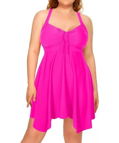 Plus Size Two Piece Swimdress with Boyshorts for Women Flowy Swimsuits Tummy Control Tankini Bathing Suits Hot Pink $19.24 Sw...