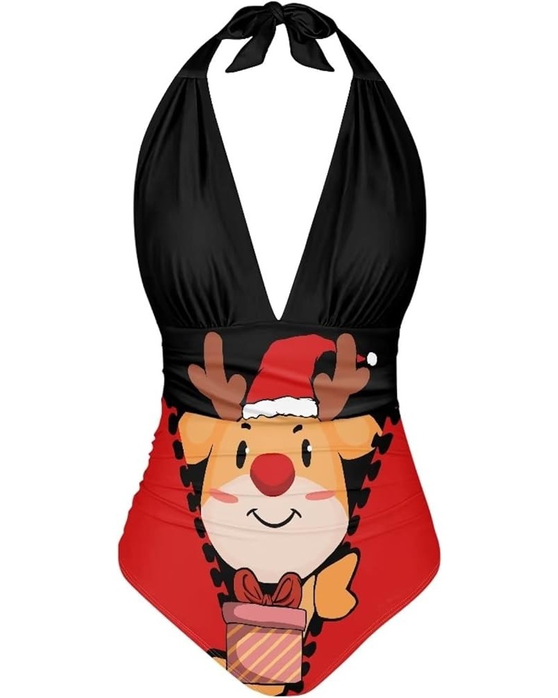 One Piece Swimsuit Women Tummy Control Sexy Plus Size Bathing Suit for Women Christmas Reindeer $11.95 Swimsuits