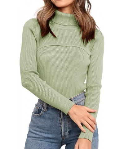 Women's Fall Fashion Turtleneck Pullover Sweaters Casual Long Sleeve Cable Knit Fitted Jumper Tops Green $16.77 Sweaters