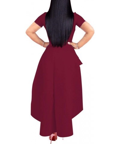 Women's Fashion High Low Asymmetrical Ruffled Top Short Sleeve Off Shoulder Bodycon Tunic Shirt Dress 9033-red Wine $14.18 Dr...