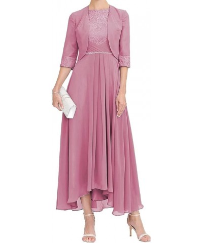 Mother of Bride Dresses for Wedding Tea Length High Low Plus Size Mother of The Groom Dresses with Jacket Elegant Dusty Pink ...