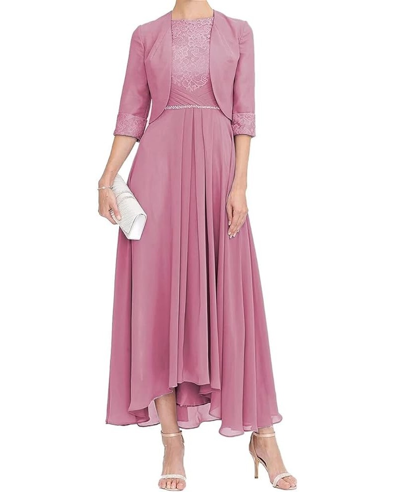 Mother of Bride Dresses for Wedding Tea Length High Low Plus Size Mother of The Groom Dresses with Jacket Elegant Dusty Pink ...