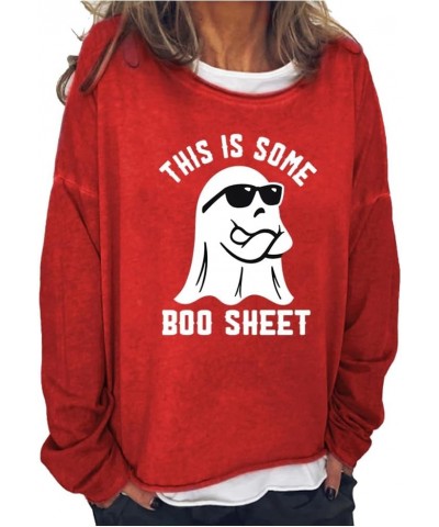 This Is Some Boo Sheet Long Sleeve Shirt Fun For Women Crewneck Casual Sweatshirt Red $14.05 Hoodies & Sweatshirts