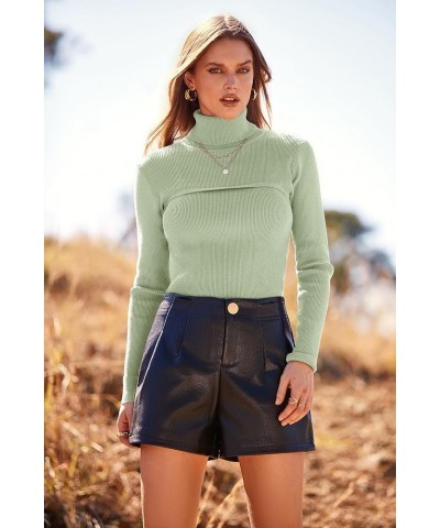 Women's Fall Fashion Turtleneck Pullover Sweaters Casual Long Sleeve Cable Knit Fitted Jumper Tops Green $16.77 Sweaters