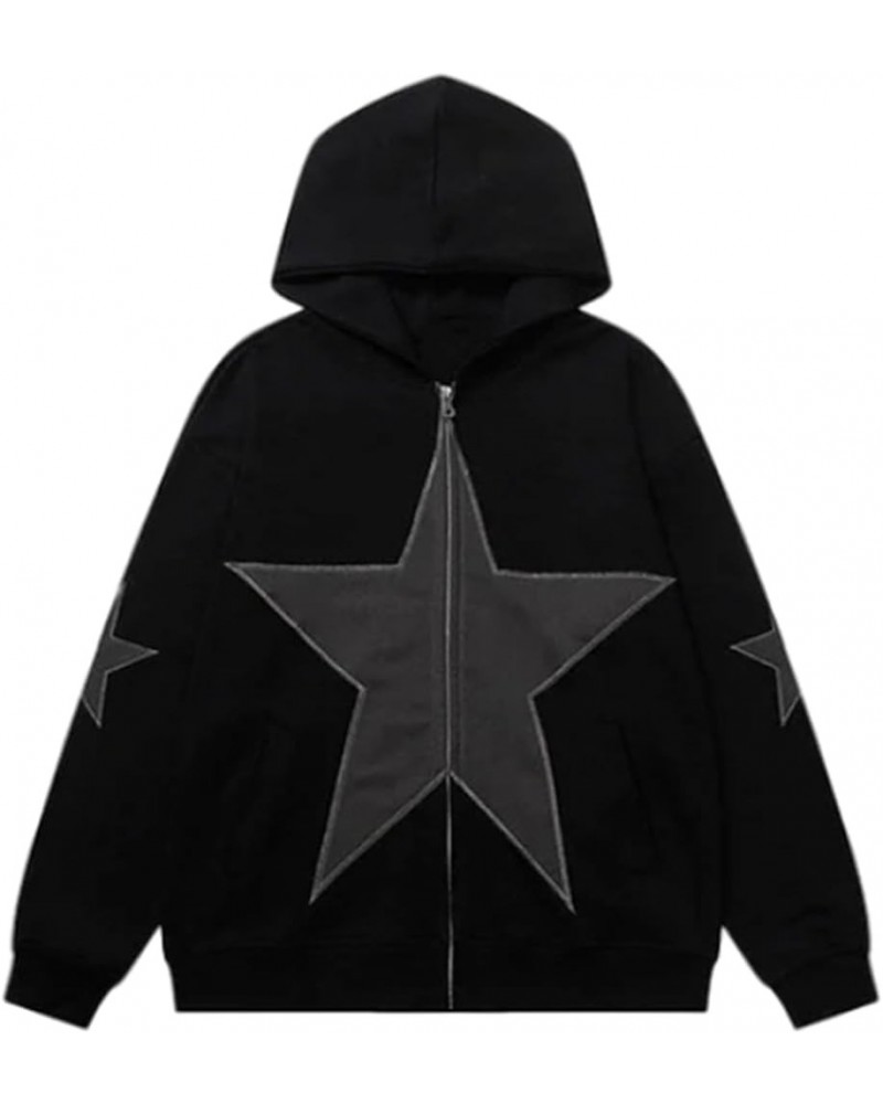 Unisex Star Graphic Zip Up Hoodie Y2k Vintage Baggy Sweatshirt Grunge Jacket Streetwear Harajuku Sweatshirt A-black $11.21 Ho...