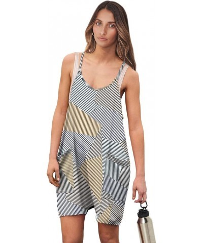 Women's Summer Casual Sleeveless Rompers Loose Spaghetti Strap Shorts Overalls Jumpsuit with Pockets 29-diamond Stripe $12.50...