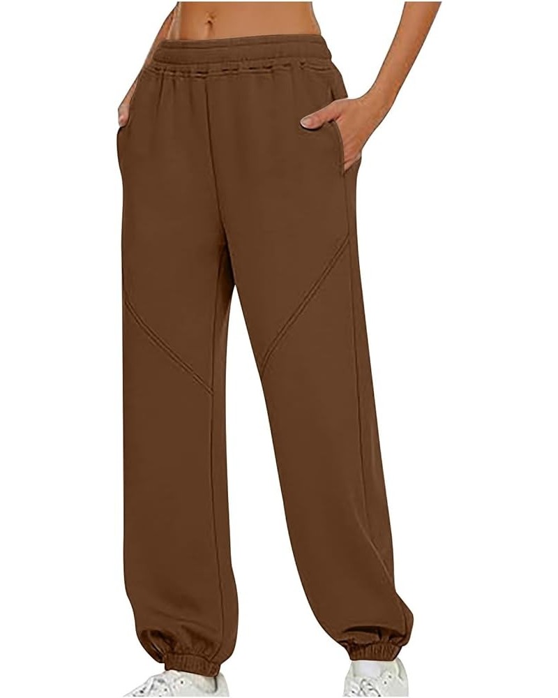 Women's Sweatpants Cinched Bottom 2024 Trendy Pants with Pockets,None Fleeced Lined Trousers Brown $8.09 Activewear