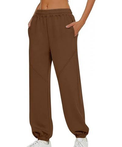 Women's Sweatpants Cinched Bottom 2024 Trendy Pants with Pockets,None Fleeced Lined Trousers Brown $8.09 Activewear