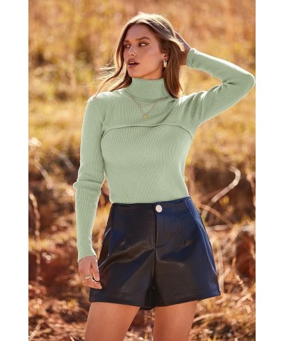 Women's Fall Fashion Turtleneck Pullover Sweaters Casual Long Sleeve Cable Knit Fitted Jumper Tops Green $16.77 Sweaters