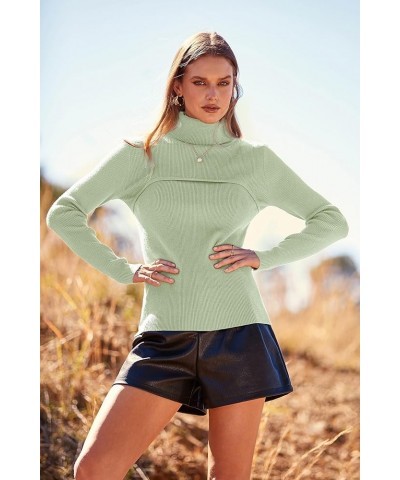 Women's Fall Fashion Turtleneck Pullover Sweaters Casual Long Sleeve Cable Knit Fitted Jumper Tops Green $16.77 Sweaters