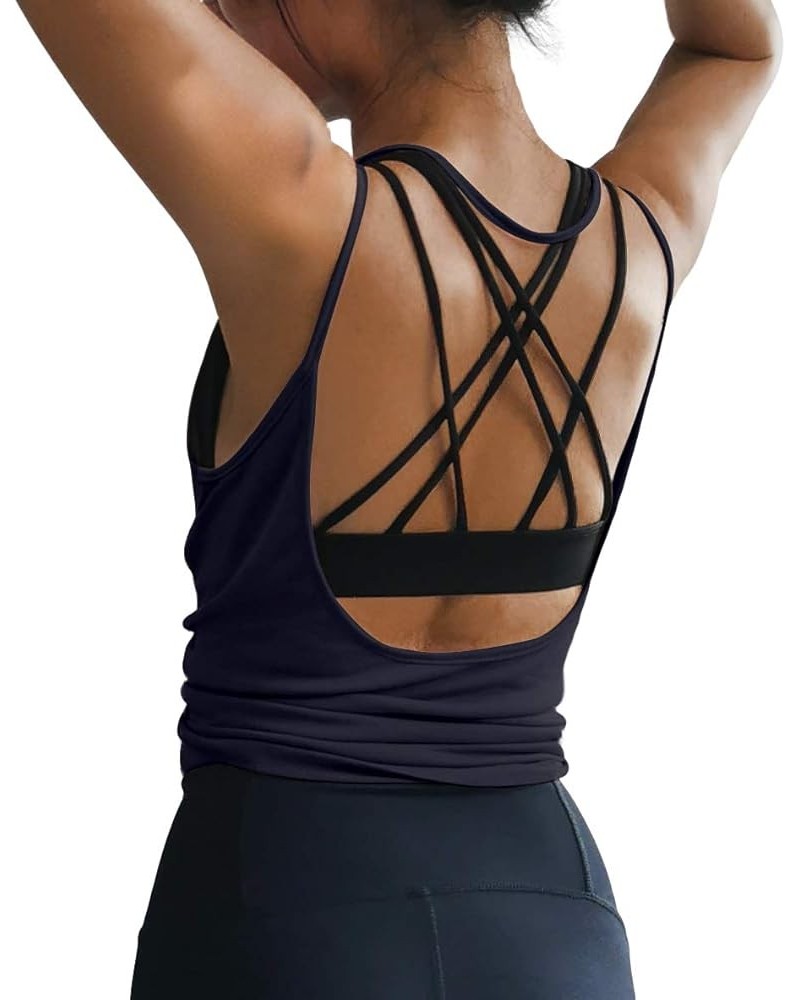 Womens Summer Workout Tops Sexy Backless Yoga Shirts Open Back Activewear Running Sports Gym Quick Dry Tank Tops Navy $13.49 ...