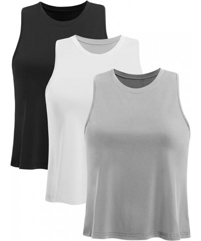 Crop Tops for Women Workout Athletic Tank Tops Flowy Cropped Tank Tops Yoga Sleeveless Muscle Shirts 3 Pack Black/Gray/White ...