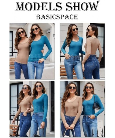 Womens Scoop Neck Ribbed Casual T Shirt Long Sleeve Stretch Slim Fitted Basic Shirts Hotpink $14.99 T-Shirts