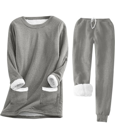 Womens Loungewear Set Fleece Two Piece Sweatshirt Sherpa Lined Sweatshirts & Sweatpant Soft Pajamas Sleepwear J010-gray $17.3...