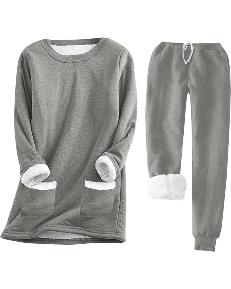 Womens Loungewear Set Fleece Two Piece Sweatshirt Sherpa Lined Sweatshirts & Sweatpant Soft Pajamas Sleepwear J010-gray $17.3...