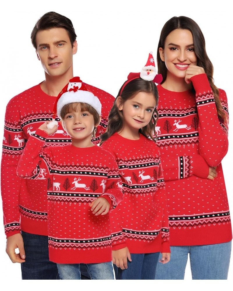 Family Christmas Sweater Snowflake Reindeer Pattern Long Sleeve Crew Neck Xmas Holiday Pullover Knitwear Women Red-1 $8.69 Sw...