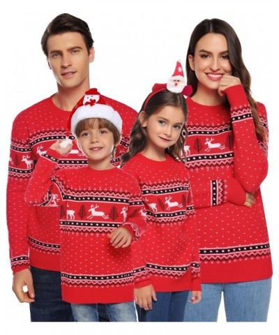 Family Christmas Sweater Snowflake Reindeer Pattern Long Sleeve Crew Neck Xmas Holiday Pullover Knitwear Women Red-1 $8.69 Sw...