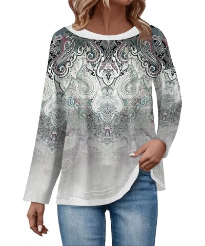 Womens Long Sleeve Tops Fall Ethnic Floral Double Layers Long Sleeve Shirt Crewneck Blouses Winter Graphic Sweatshirts X16-wh...