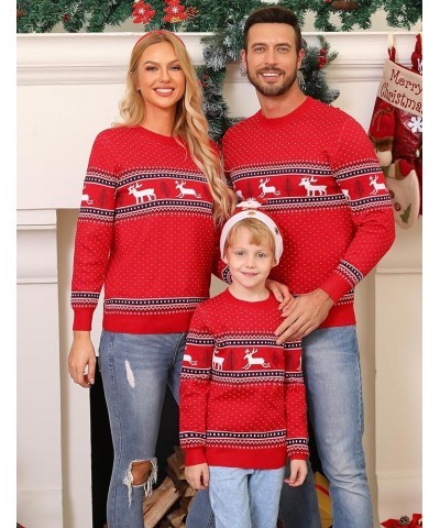 Family Christmas Sweater Snowflake Reindeer Pattern Long Sleeve Crew Neck Xmas Holiday Pullover Knitwear Women Red-1 $8.69 Sw...