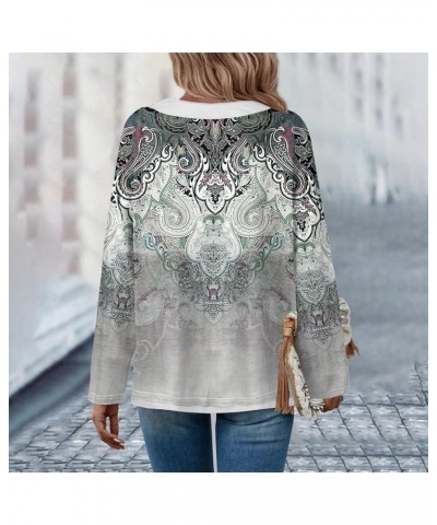 Womens Long Sleeve Tops Fall Ethnic Floral Double Layers Long Sleeve Shirt Crewneck Blouses Winter Graphic Sweatshirts X16-wh...