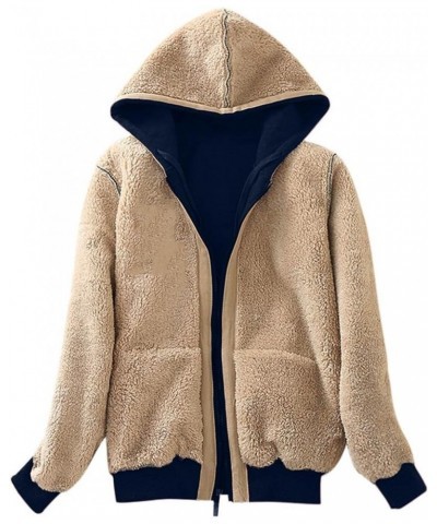 Fleece Jacket for Women Plush Sweatshirt Sherpa Lined Jacket With Pockets Warm Zipper Fuzzy Hooded Outerwear 011 Navy $13.27 ...