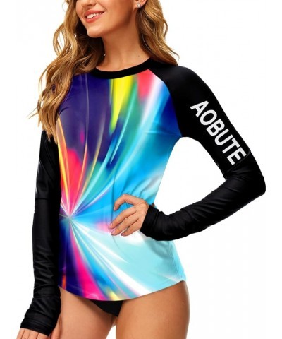 Women Rash Guard UPF 50+ UV Swim Shirt with Thumb Hole Multicolor - Black $16.49 Swimsuits