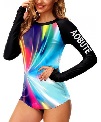 Women Rash Guard UPF 50+ UV Swim Shirt with Thumb Hole Multicolor - Black $16.49 Swimsuits