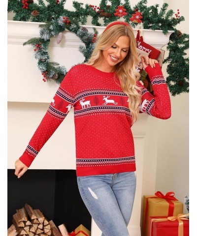 Family Christmas Sweater Snowflake Reindeer Pattern Long Sleeve Crew Neck Xmas Holiday Pullover Knitwear Women Red-1 $8.69 Sw...