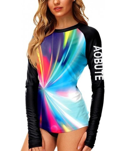 Women Rash Guard UPF 50+ UV Swim Shirt with Thumb Hole Multicolor - Black $16.49 Swimsuits