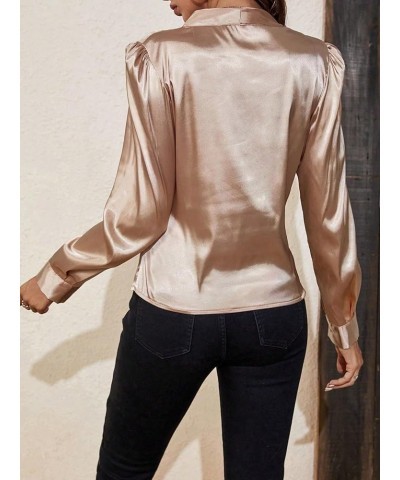 Dress Shirts for Women Solid Neck Puff Sleeve Satin Blouse Shirts and Tops Champagne $20.33 Blouses