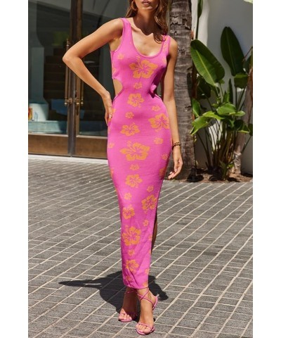 Women's Sexy Hollow Out Maxi Dress Summer Y2k Sleeveless Backless Knit Long Bodycon Dress Night Out Club Party Streetwear Kni...