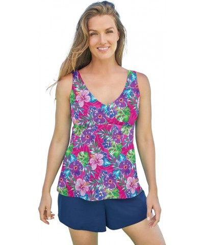 Women's Plus Size Flowy Tankini Top Neon Hibiscus $27.00 Swimsuits