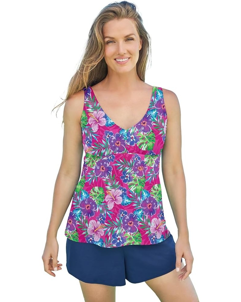 Women's Plus Size Flowy Tankini Top Neon Hibiscus $27.00 Swimsuits