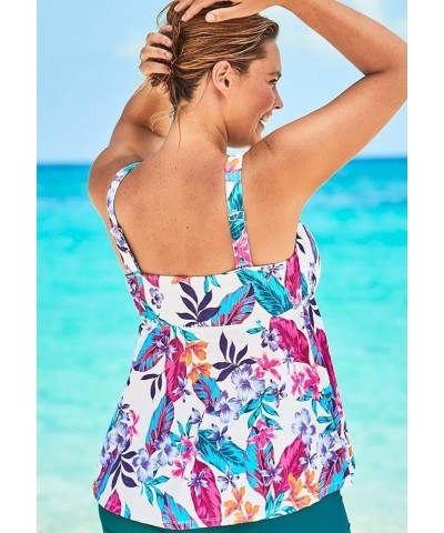 Women's Plus Size Flowy Tankini Top Neon Hibiscus $27.00 Swimsuits