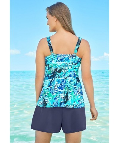 Women's Plus Size Flowy Tankini Top Neon Hibiscus $27.00 Swimsuits