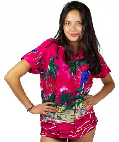 Funky Hawaiian Blouse Women Short-Sleeve Front-Pocket Surf Parrot Multiple Colors Pink $9.65 Blouses