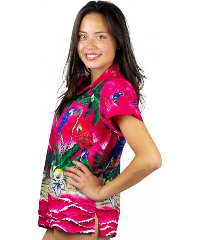 Funky Hawaiian Blouse Women Short-Sleeve Front-Pocket Surf Parrot Multiple Colors Pink $9.65 Blouses