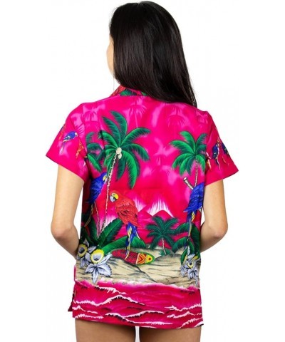 Funky Hawaiian Blouse Women Short-Sleeve Front-Pocket Surf Parrot Multiple Colors Pink $9.65 Blouses